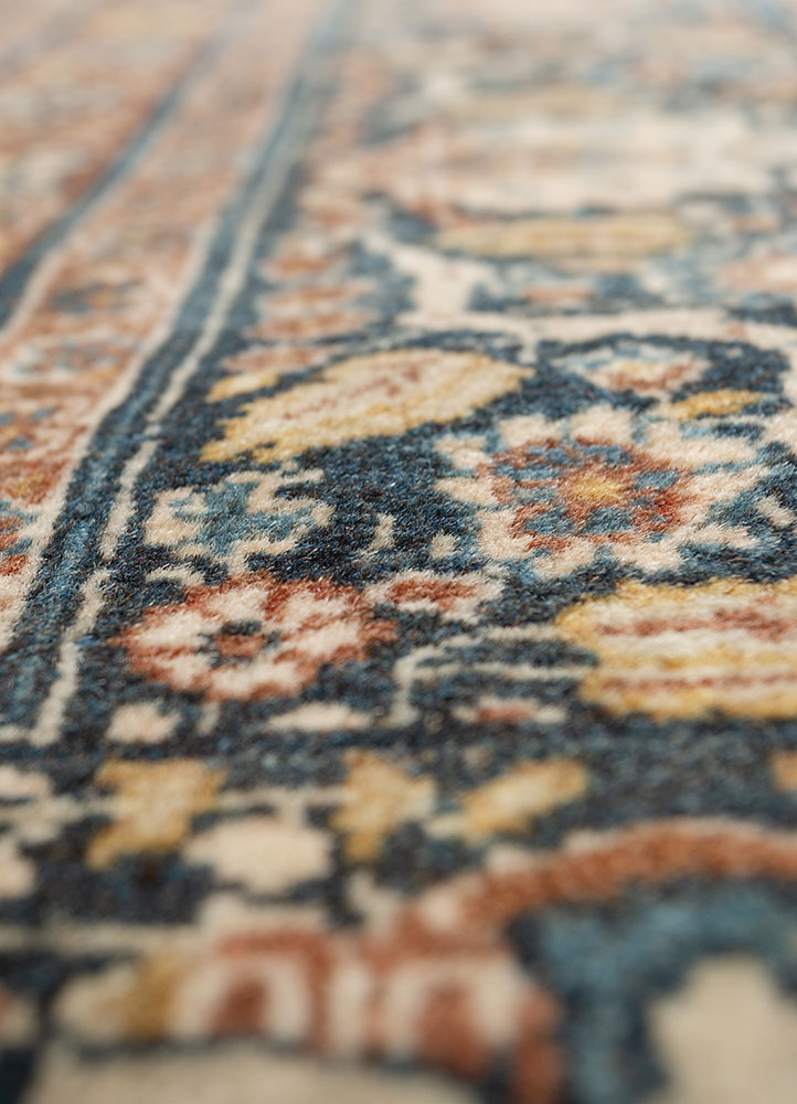 aalam blue wool hand knotted Rug - CloseUp