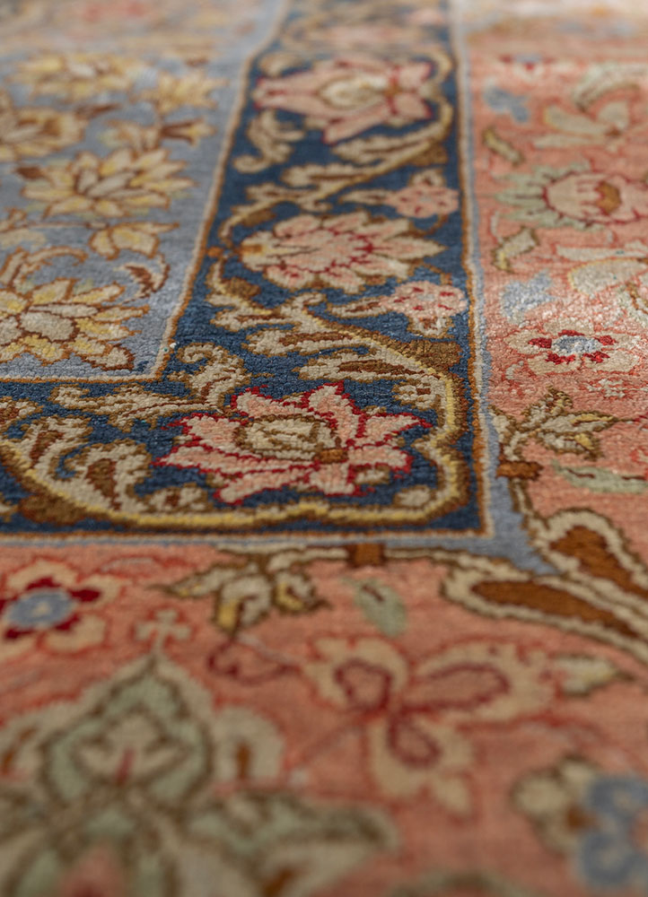 gulmarg blue silk hand knotted Rug - CloseUp