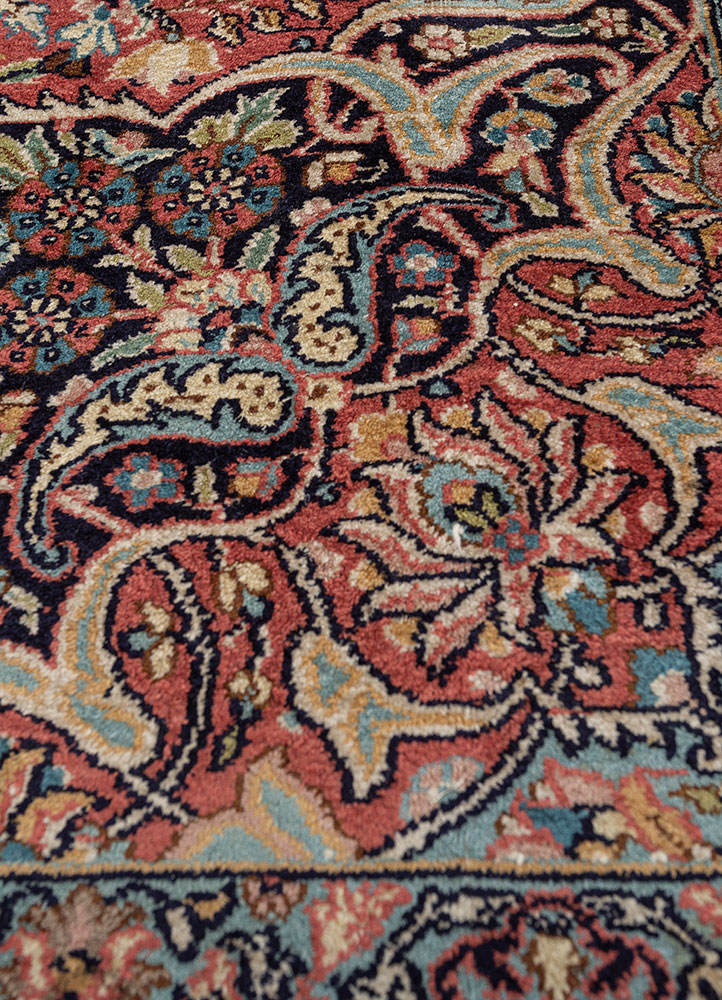 gulmarg blue silk hand knotted Rug - CloseUp