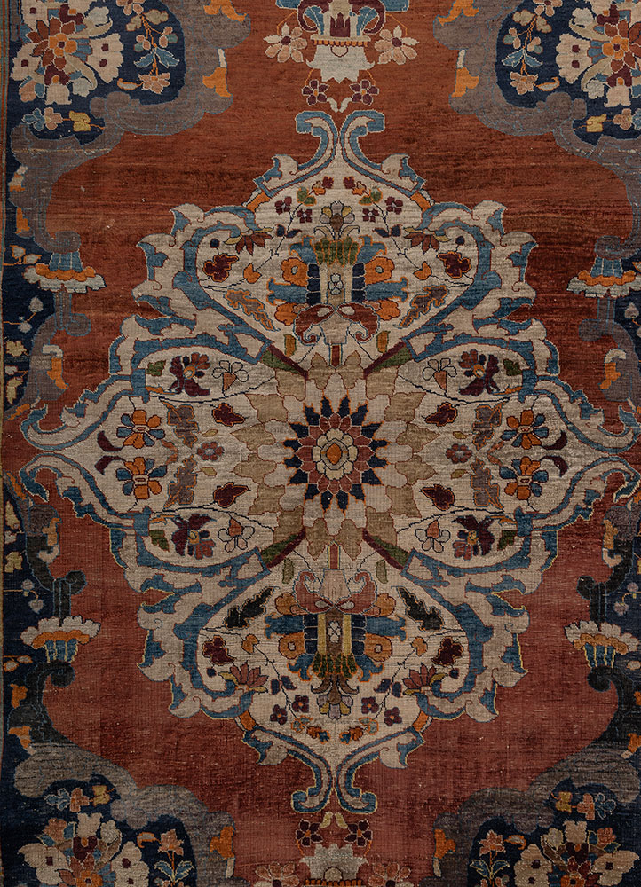 gulmarg red and orange silk hand knotted Rug - CloseUp