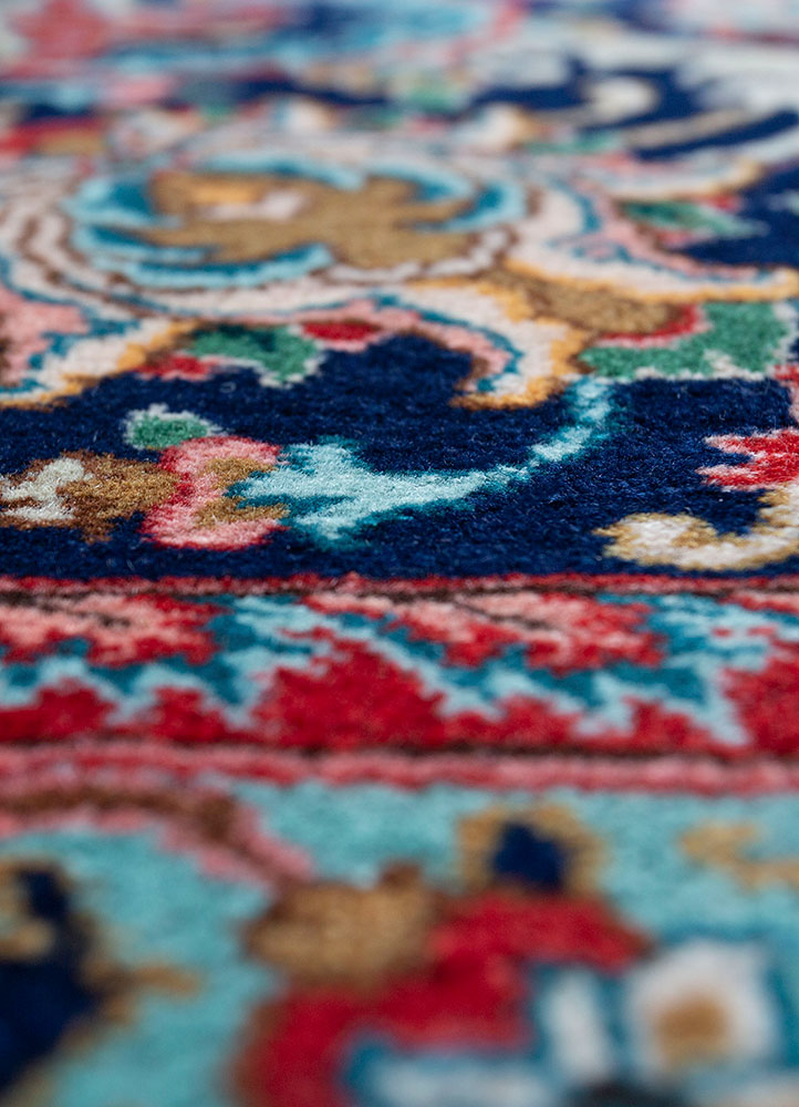 aalam blue wool hand knotted Rug - CloseUp