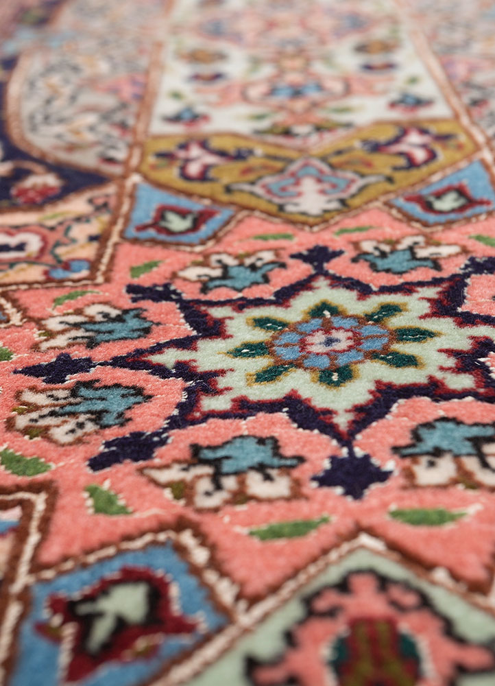 aalam blue wool and silk hand knotted Rug - CloseUp