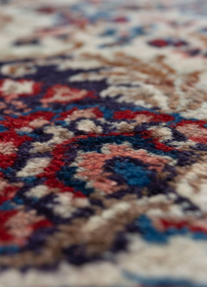 aalam red and orange wool hand knotted Rug - CloseUp