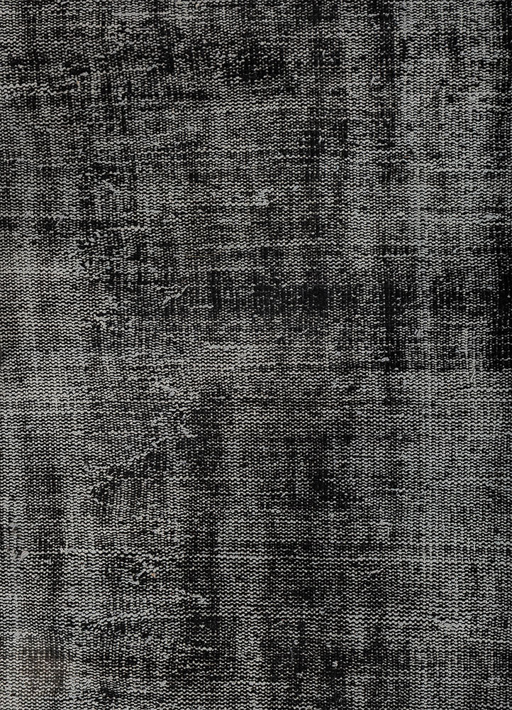 vintage grey and black wool hand knotted Rug - CloseUp