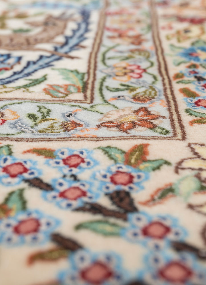 aalam blue wool and silk hand knotted Rug - CloseUp