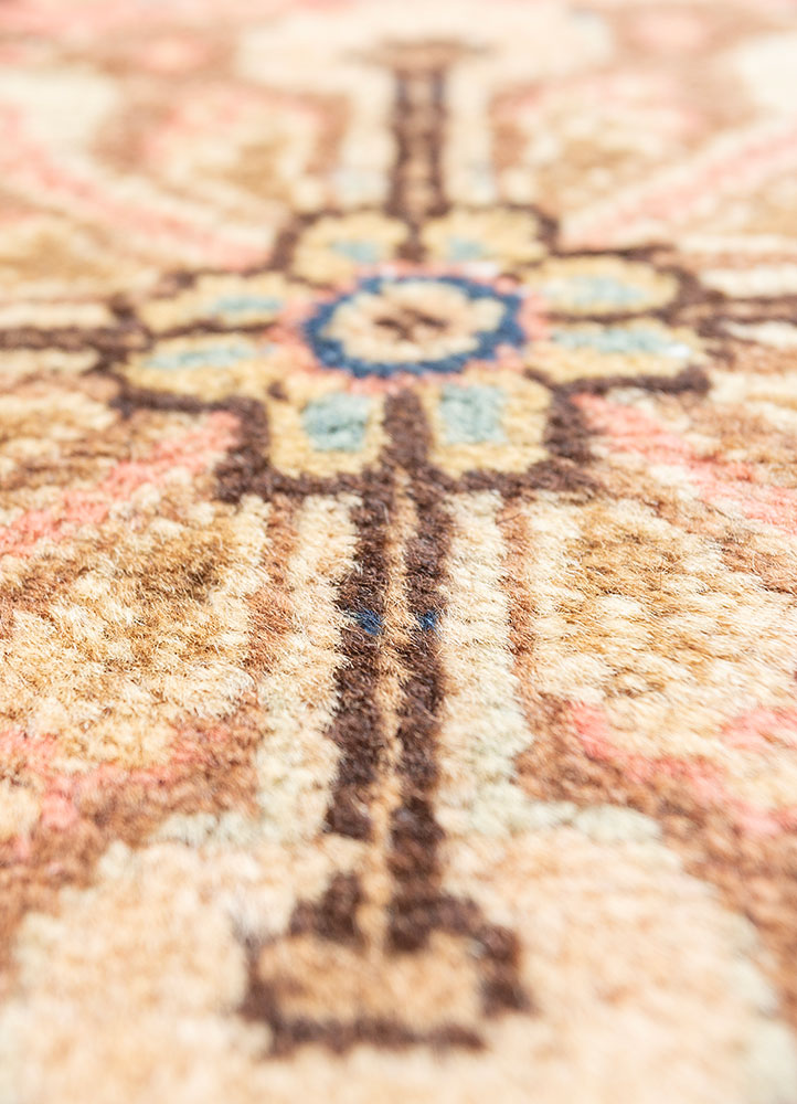 aalam red and orange wool hand knotted Rug - CloseUp