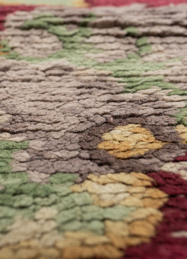 aalam pink and purple wool hand knotted Rug - CloseUp