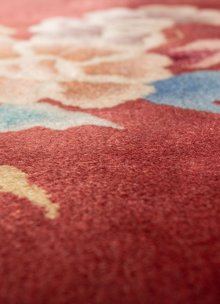 pechino red and orange wool hand knotted Rug - CloseUp