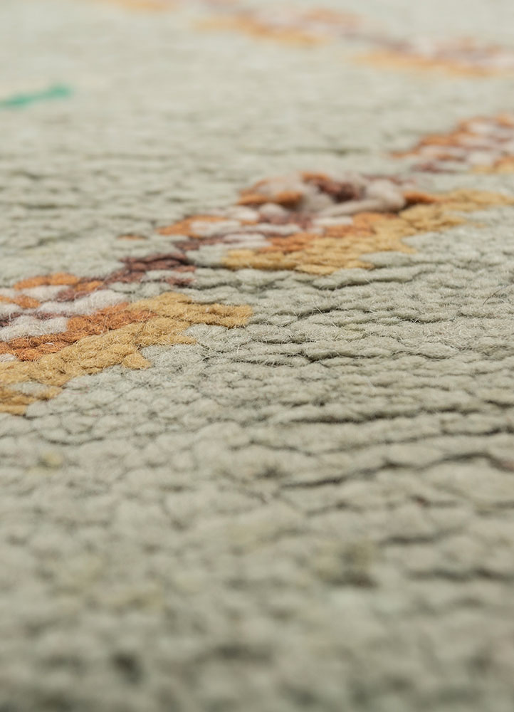 aalam green wool hand knotted Rug - CloseUp