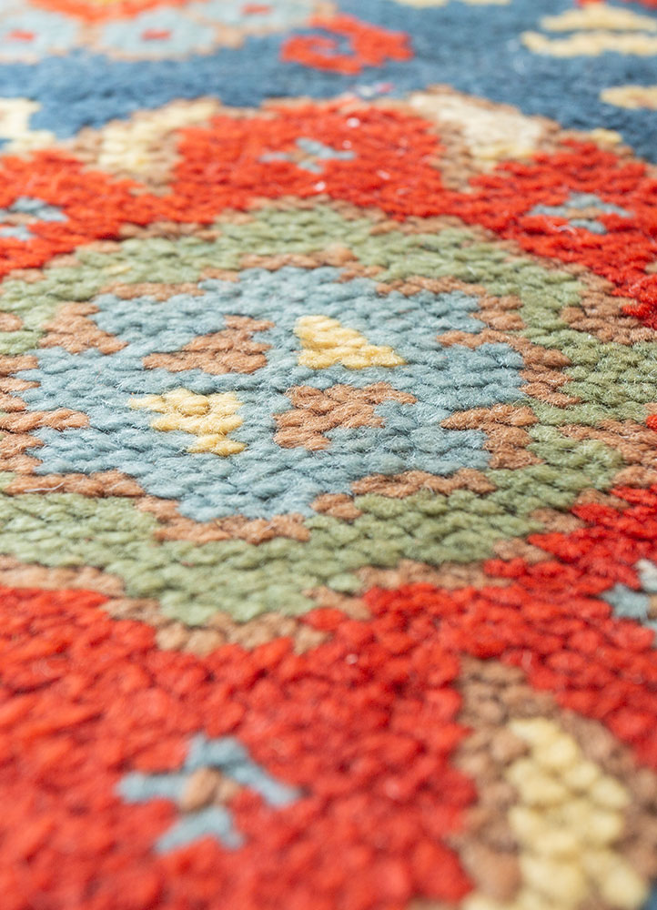 aalam red and orange wool hand knotted Rug - CloseUp