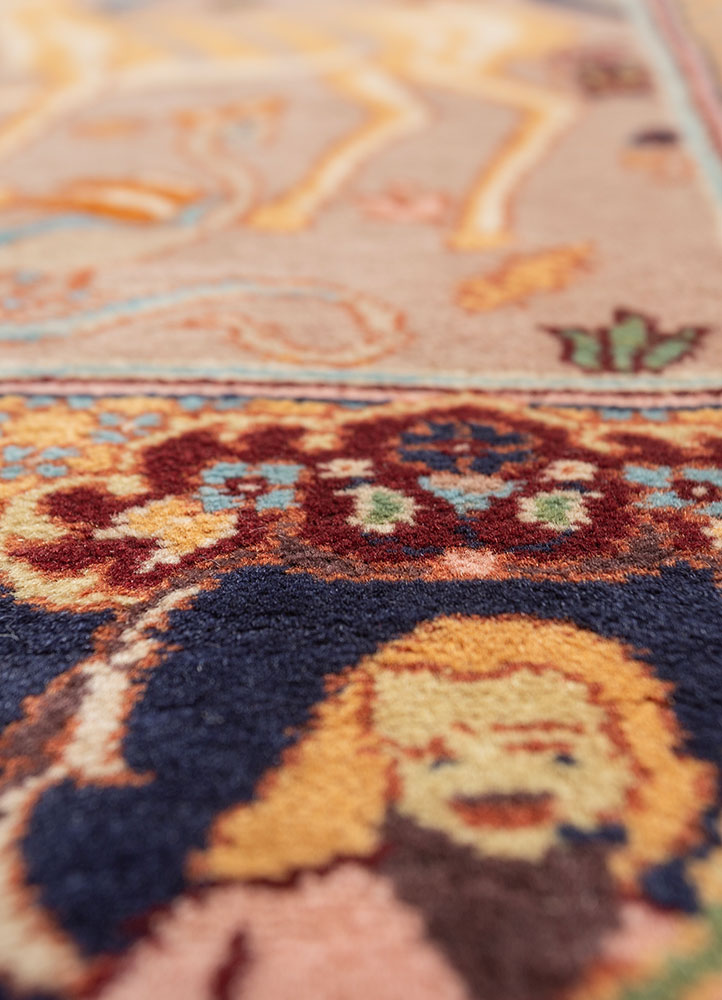 aalam red and orange wool hand knotted Rug - CloseUp