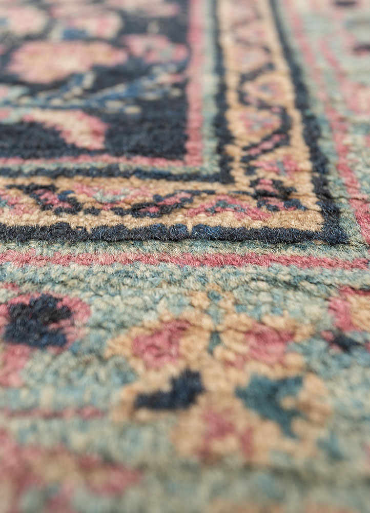 aalam blue wool hand knotted Rug - CloseUp