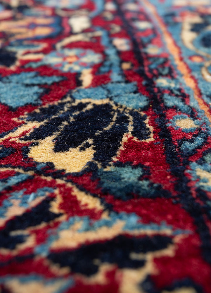 aalam blue wool hand knotted Rug - CloseUp