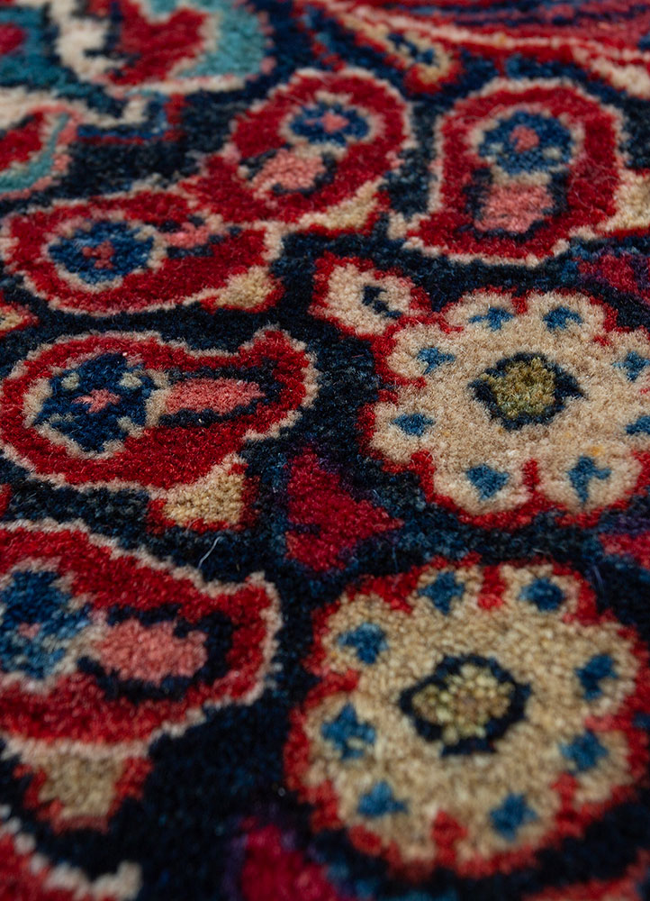 aalam blue wool hand knotted Rug - CloseUp