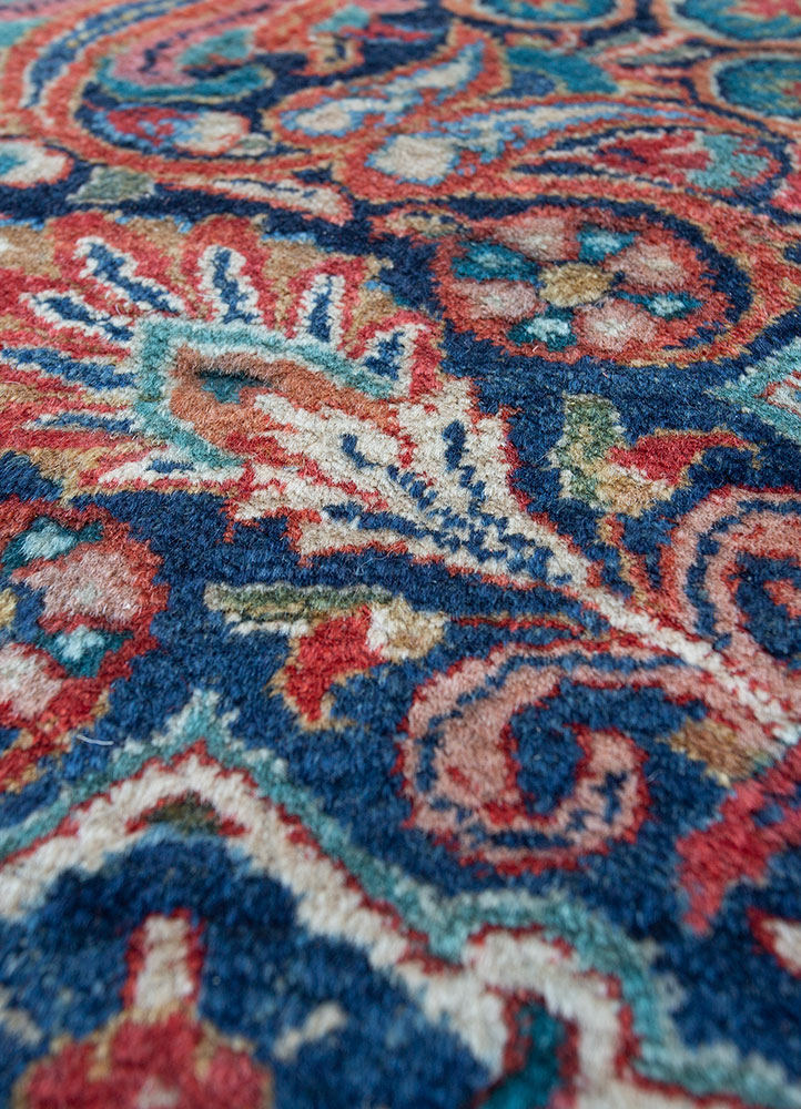 aalam blue wool hand knotted Rug - CloseUp
