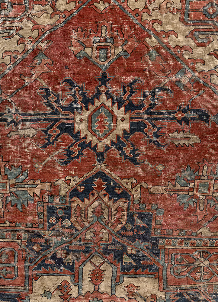 aalam red and orange wool hand knotted Rug - CloseUp