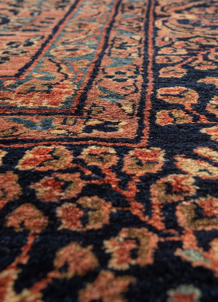 aalam red and orange wool hand knotted Rug - CloseUp