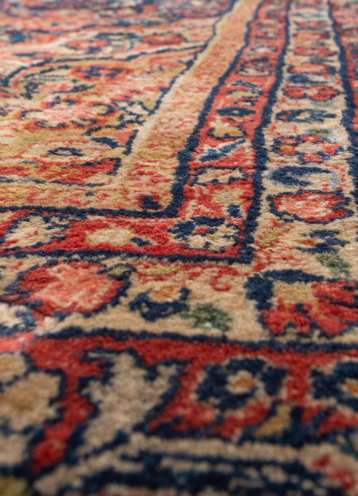 aalam red and orange wool hand knotted Rug - CloseUp