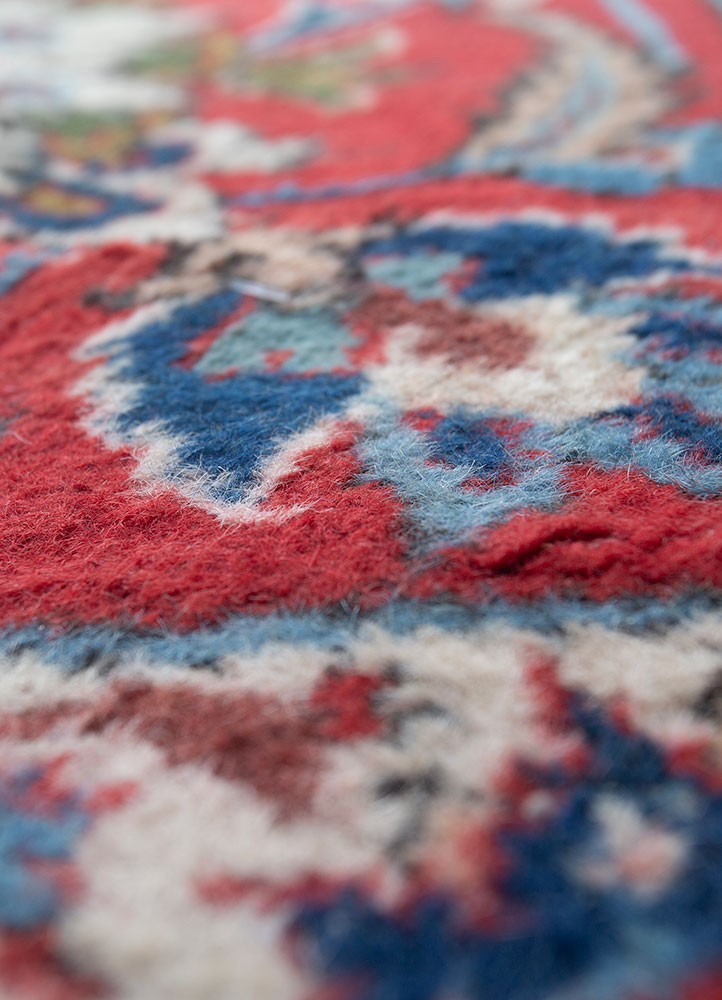 aalam red and orange wool hand knotted Rug - CloseUp