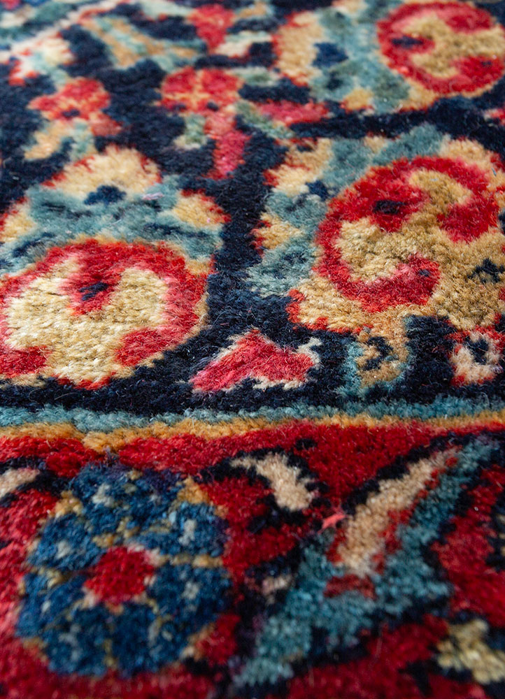 aalam red and orange wool hand knotted Rug - CloseUp