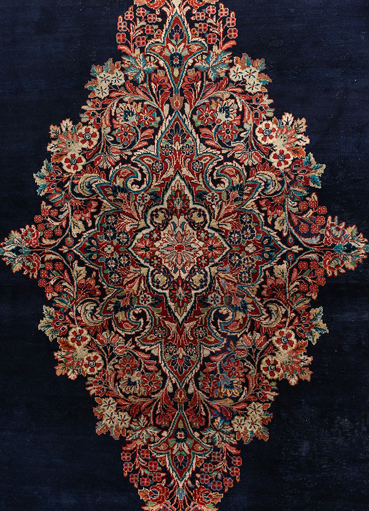 aalam blue wool hand knotted Rug - CloseUp