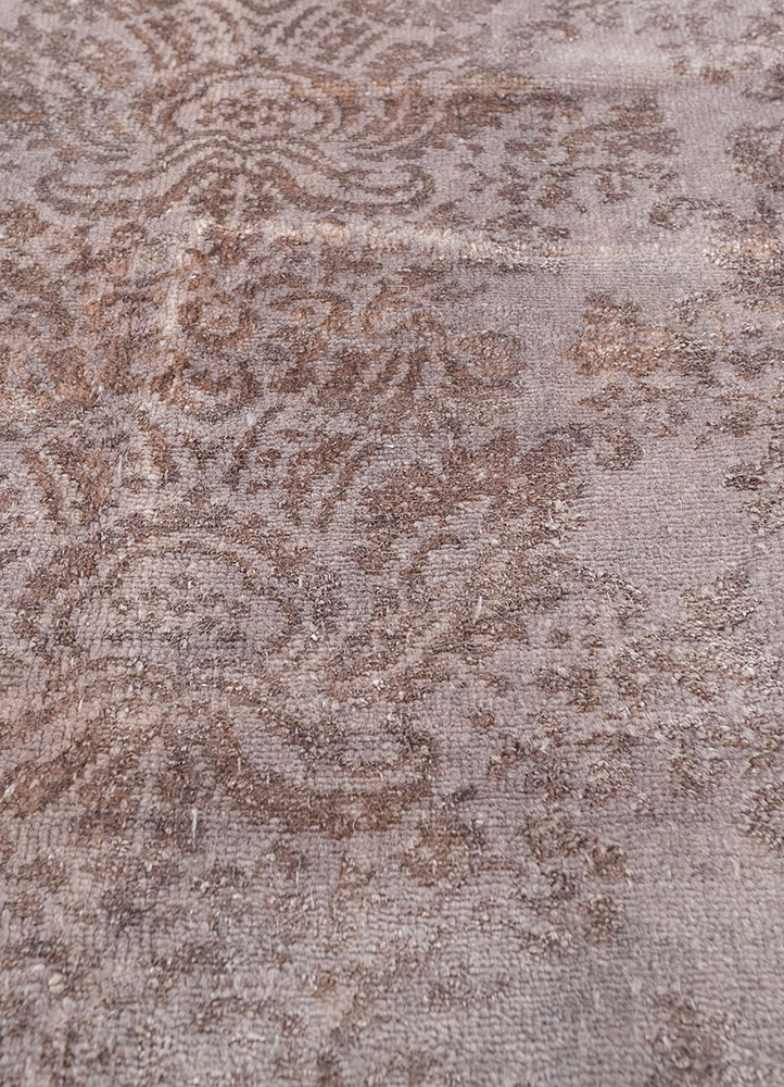 aalam beige and brown wool and silk hand knotted Rug - CloseUp