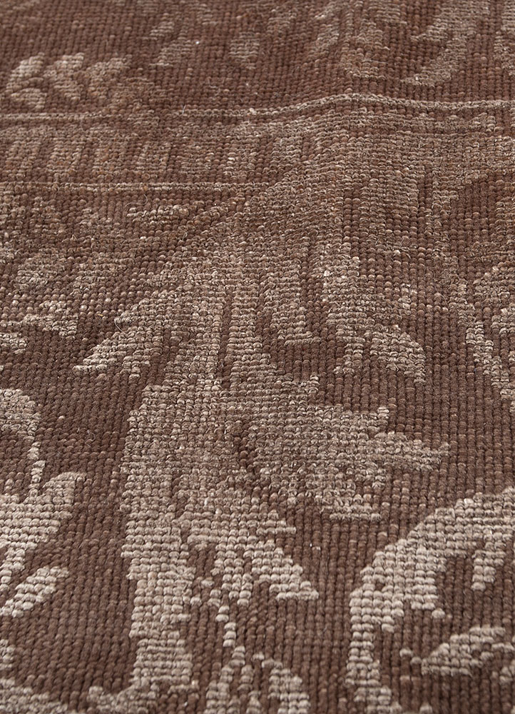 aalam beige and brown wool and silk hand knotted Rug - CloseUp
