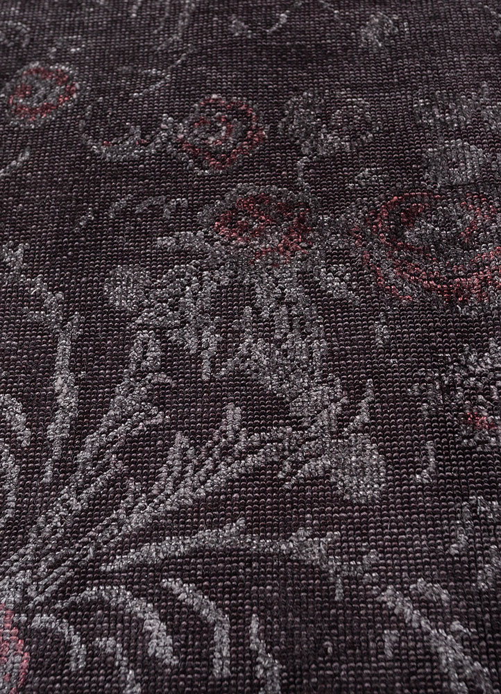 azalea grey and black wool and silk hand knotted Rug - CloseUp
