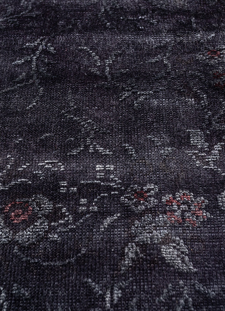 azalea grey and black wool and silk hand knotted Rug - CloseUp