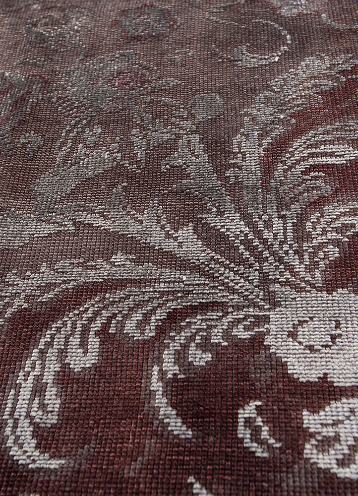 aalam red and orange wool and silk hand knotted Rug - CloseUp