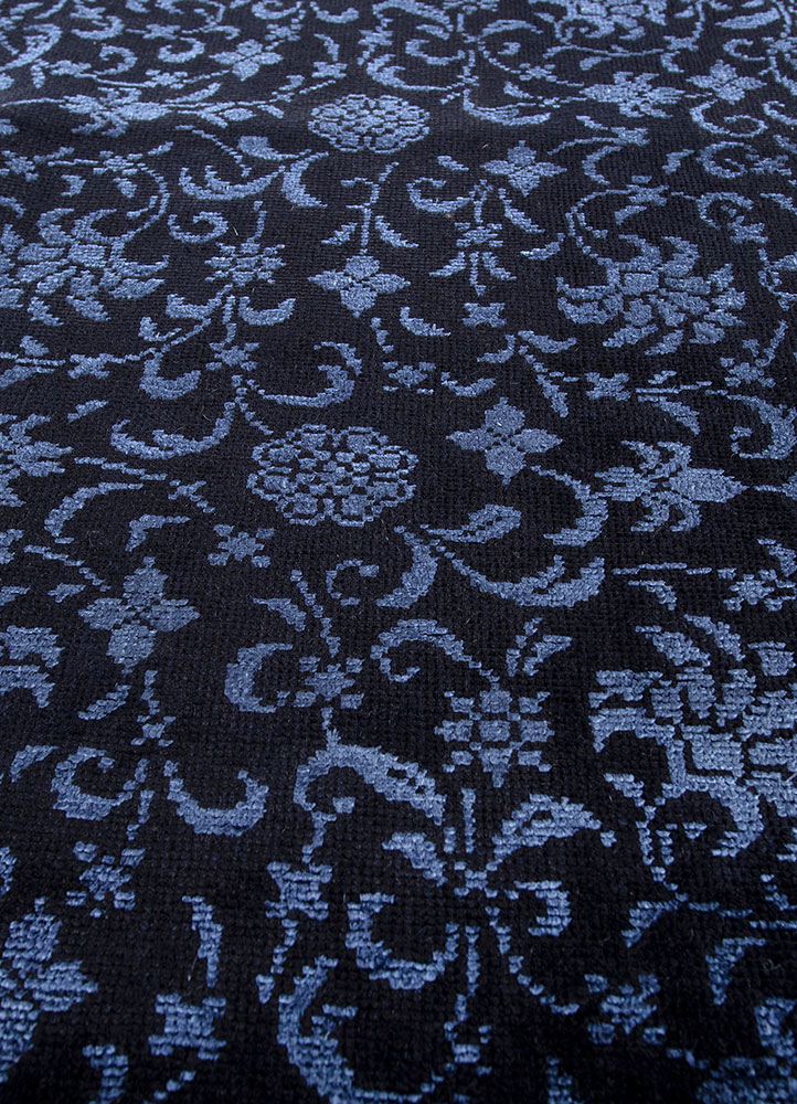 aalam blue wool and silk hand knotted Rug - CloseUp