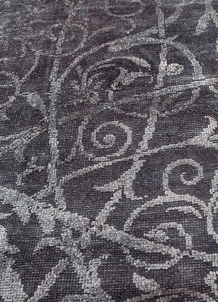 azalea grey and black wool and silk hand knotted Rug - CloseUp