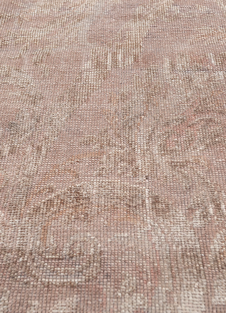 aalam beige and brown wool and silk hand knotted Rug - CloseUp