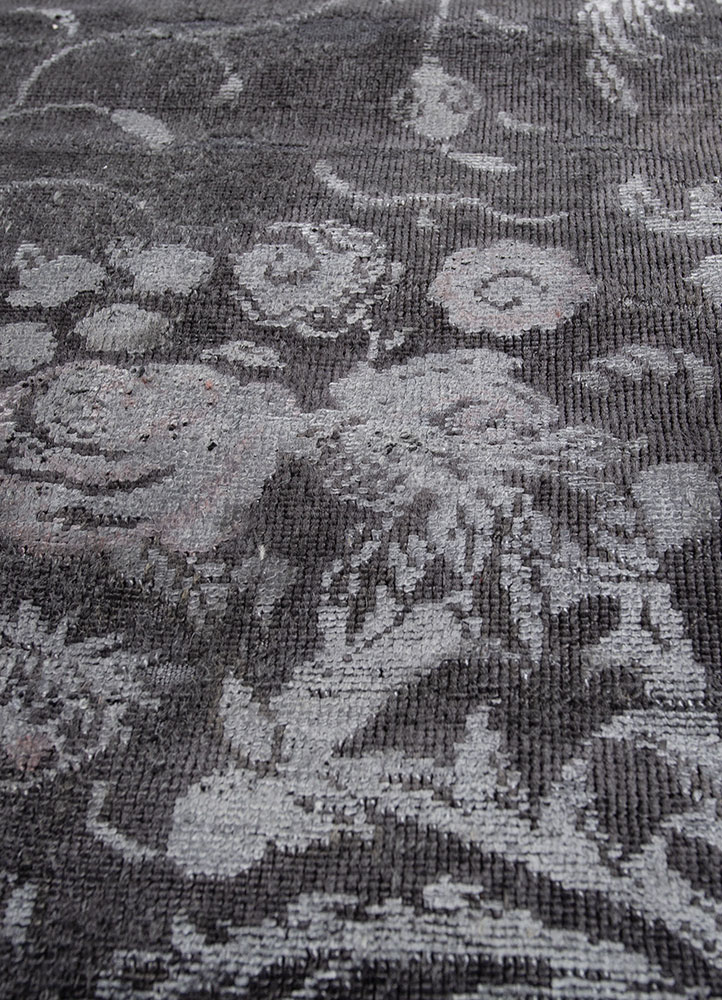 azalea grey and black wool and silk hand knotted Rug - CloseUp
