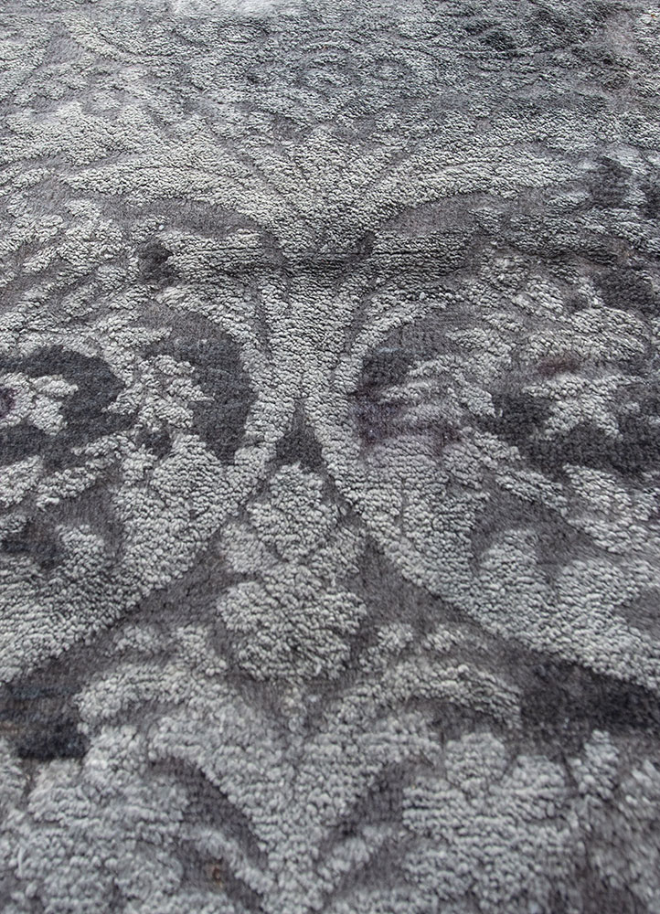 aalam grey and black wool and silk hand knotted Rug - CloseUp
