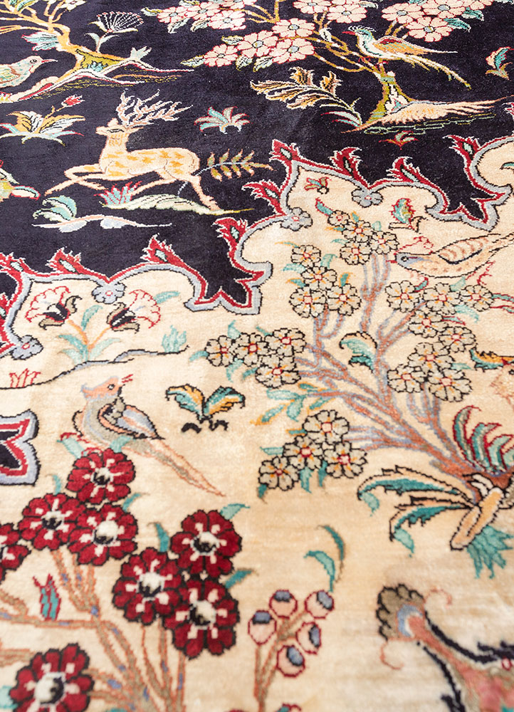 gulmarg blue silk hand knotted Rug - CloseUp