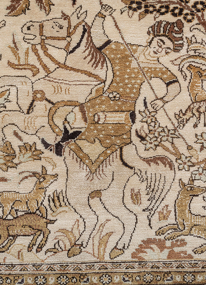 gulmarg ivory silk hand knotted Rug - CloseUp