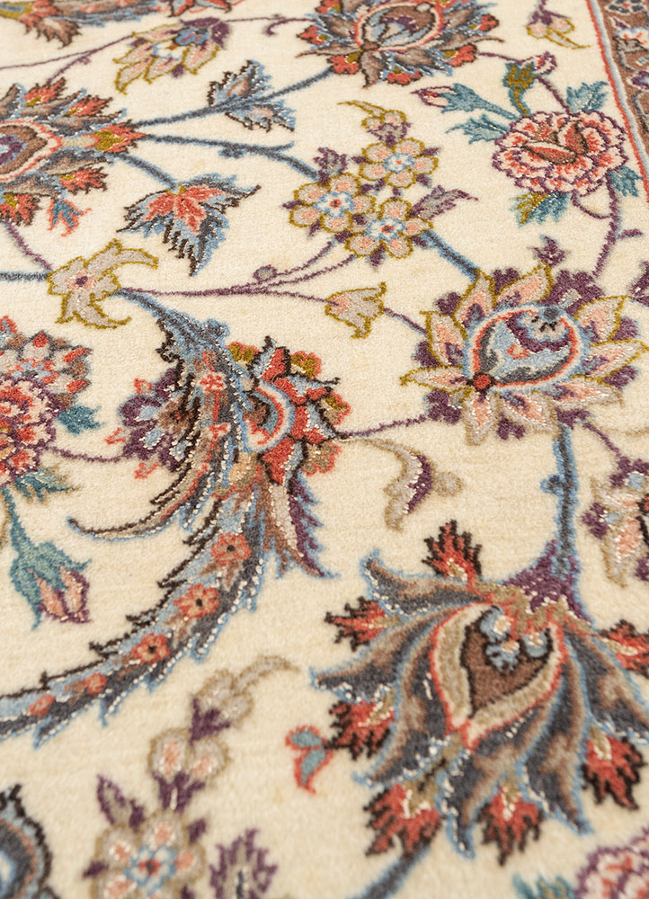 aalam red and orange wool and silk hand knotted Rug - CloseUp