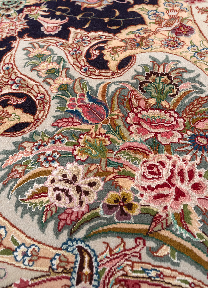 aalam blue wool and silk hand knotted Rug - CloseUp