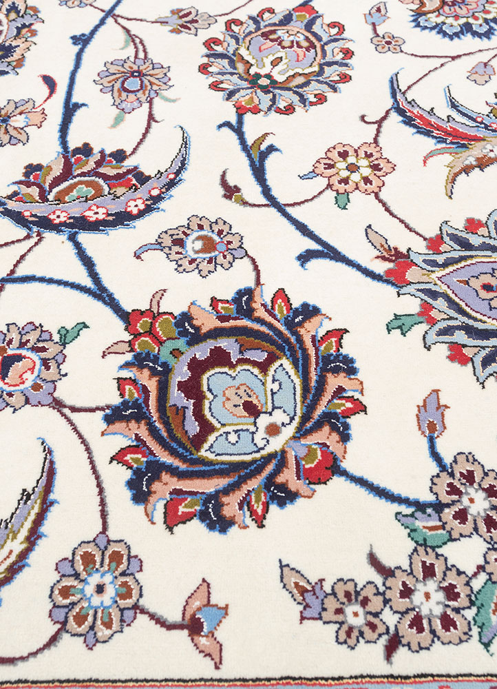 aalam blue wool and silk hand knotted Rug - CloseUp