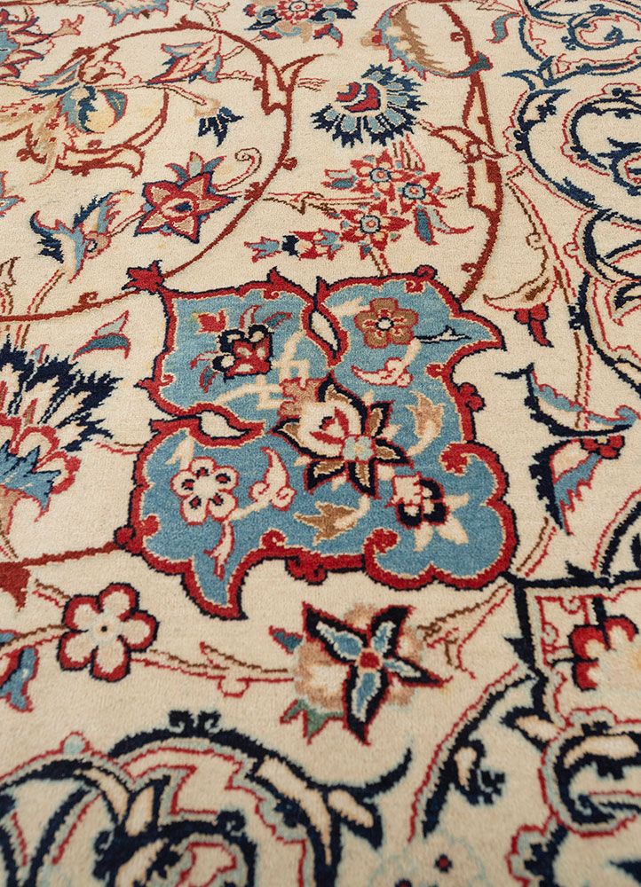 aalam red and orange wool and silk hand knotted Rug - CloseUp