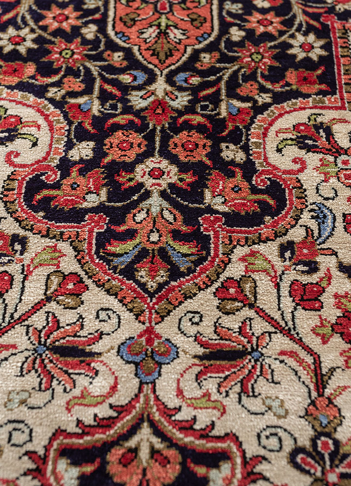 gulmarg blue silk hand knotted Rug - CloseUp