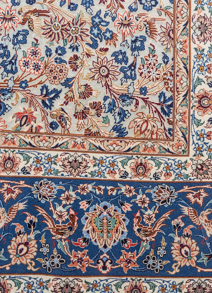 aalam blue wool and silk hand knotted Rug - CloseUp