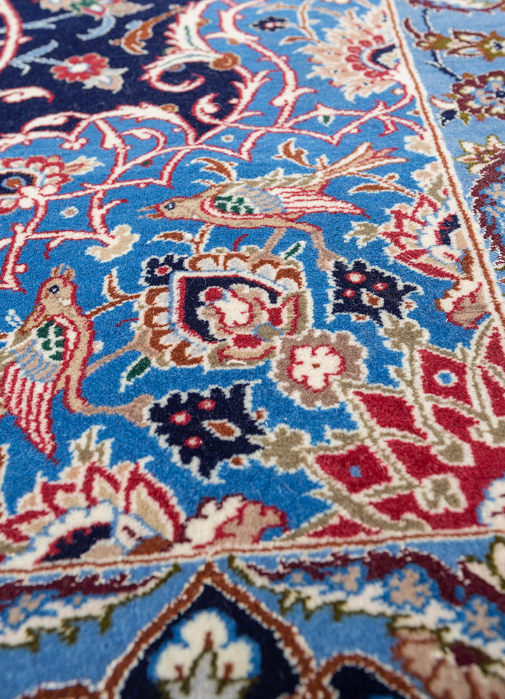 aalam blue wool and silk hand knotted Rug - CloseUp