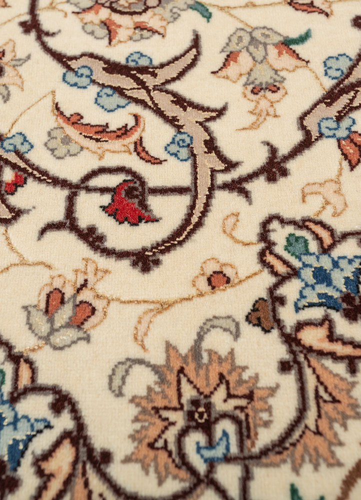 aalam red and orange wool and silk hand knotted Rug - CloseUp
