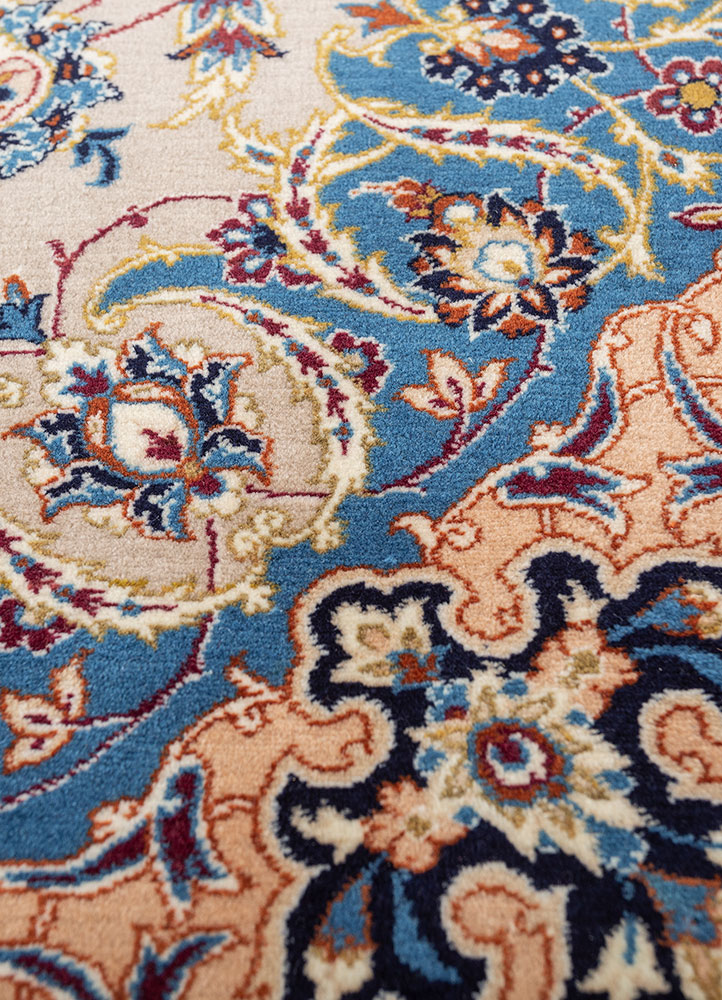 aalam blue wool hand knotted Rug - CloseUp