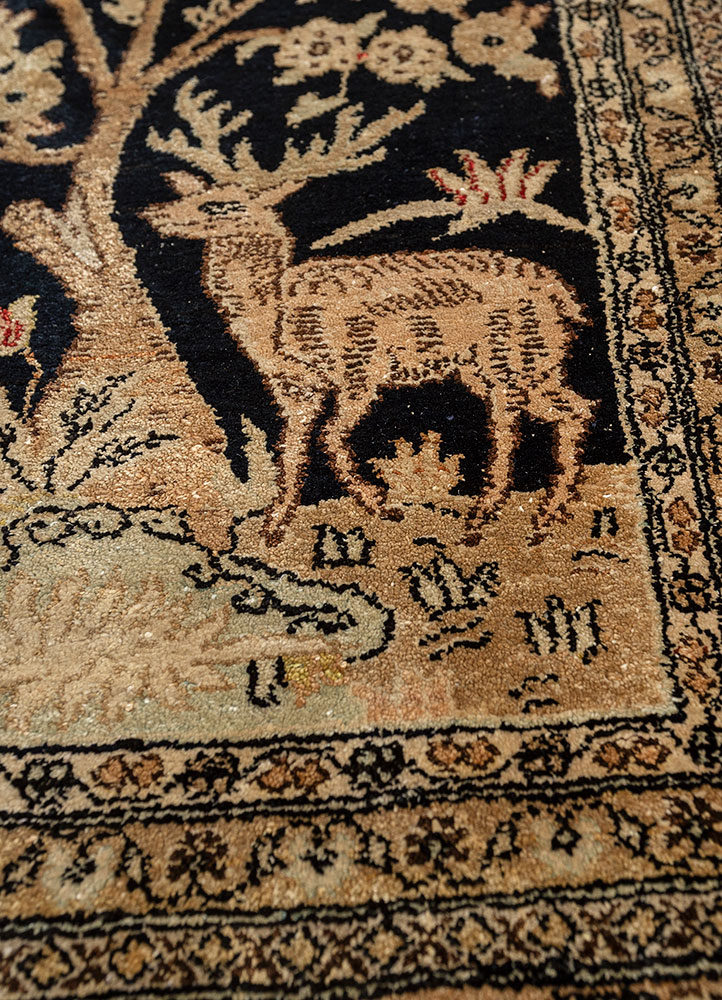 gulmarg blue silk hand knotted Rug - CloseUp