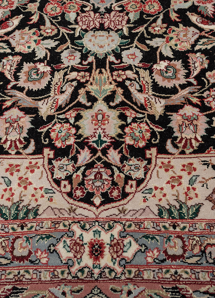 aalam red and orange wool and silk hand knotted Rug - CloseUp