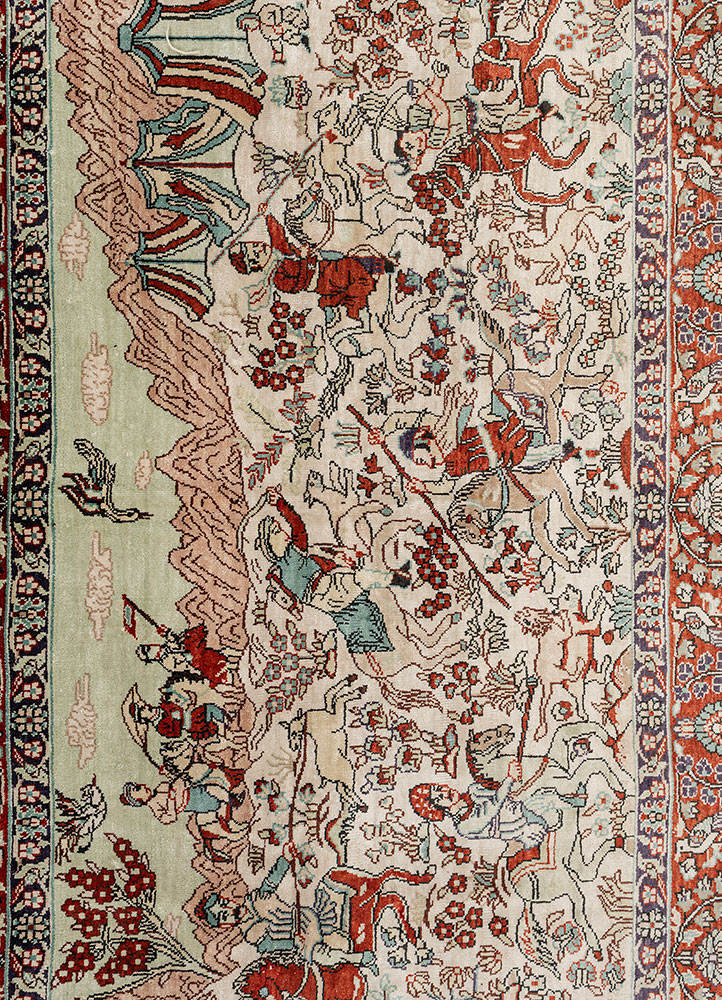 aalam red and orange silk hand knotted Rug - CloseUp