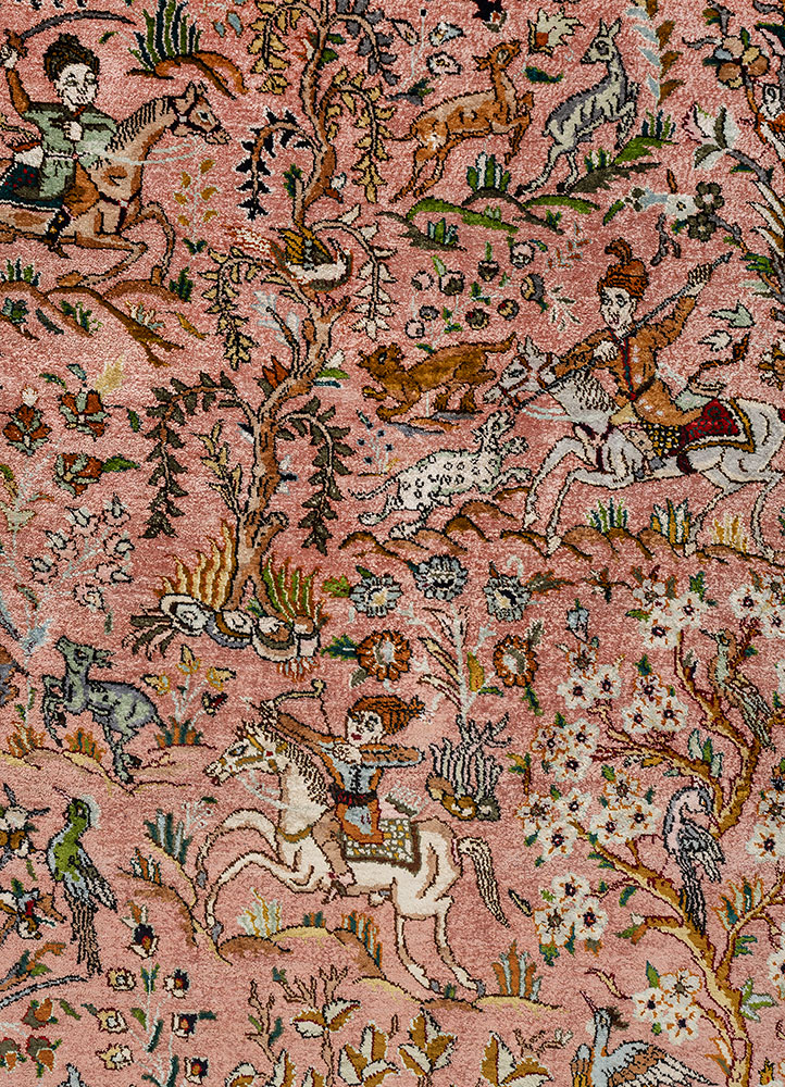 gulmarg red and orange silk hand knotted Rug - CloseUp
